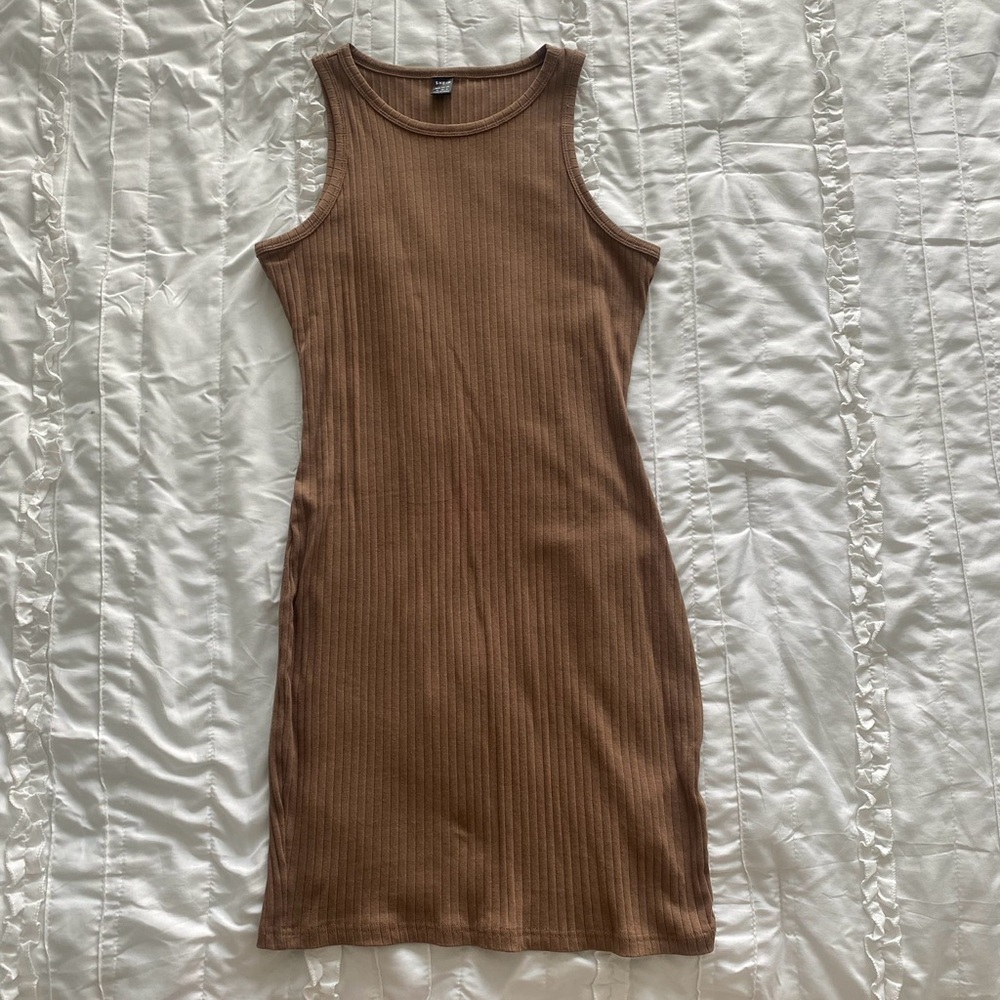 SHEIN Brown Ribbed Sheath Midi Dress